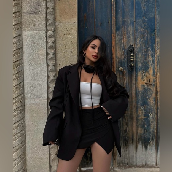 Zara oversize blazer mom boyfriend casual black suit jacket - Picture 3 of 12